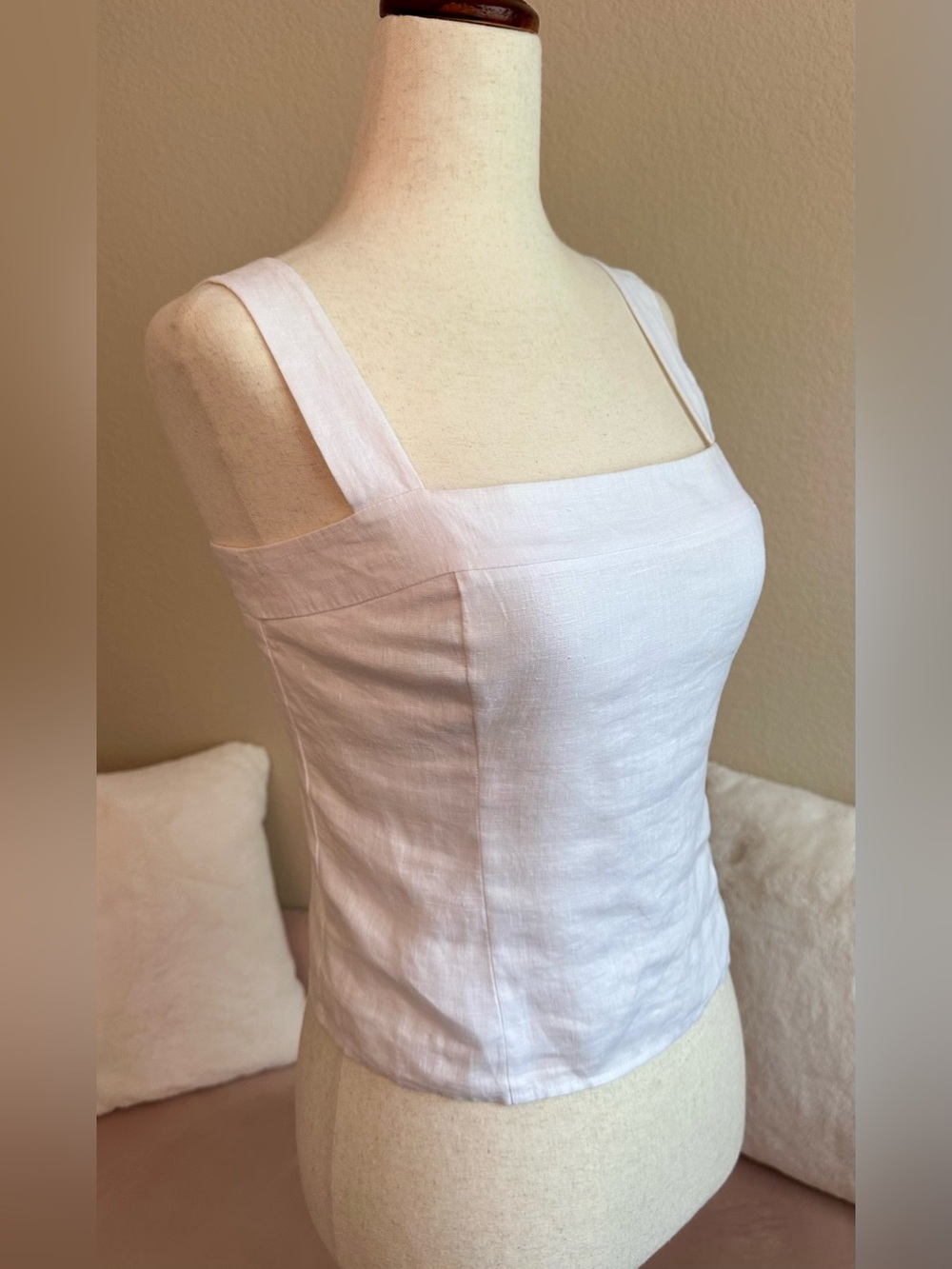 Quince European 100% Linen Fitted Tank Top White Women’s XS Square Neck Coquette
